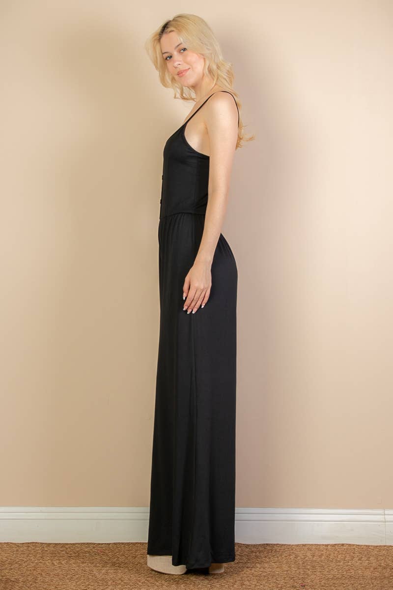 Button Front Wide Leg Jumpsuit