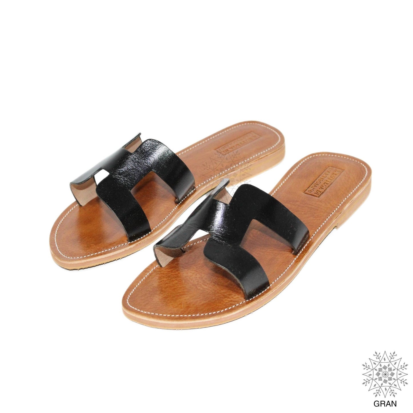Elegant Full Leather Slide Sandals, Classic Summer Footwear.
