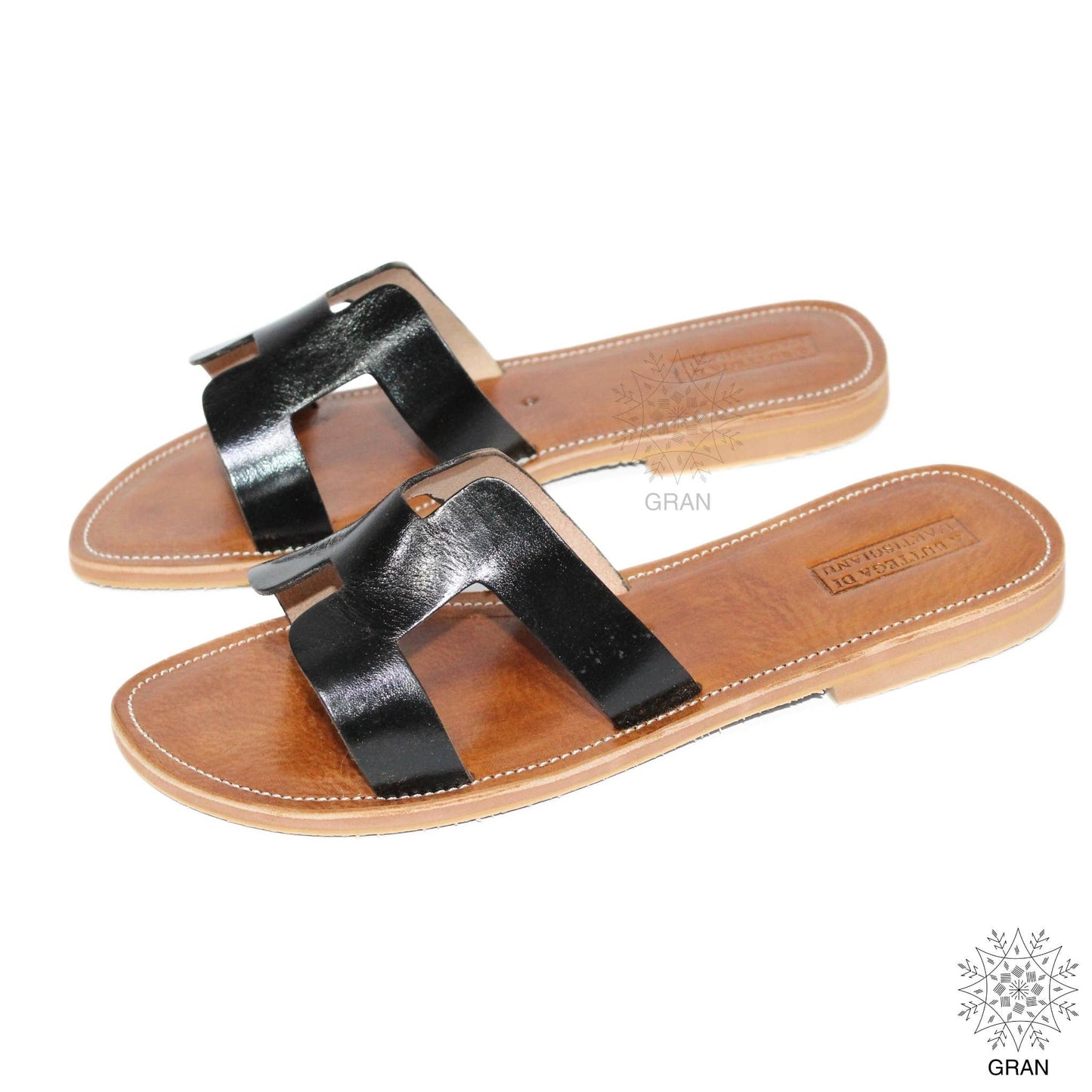 Elegant Full Leather Slide Sandals, Classic Summer Footwear.