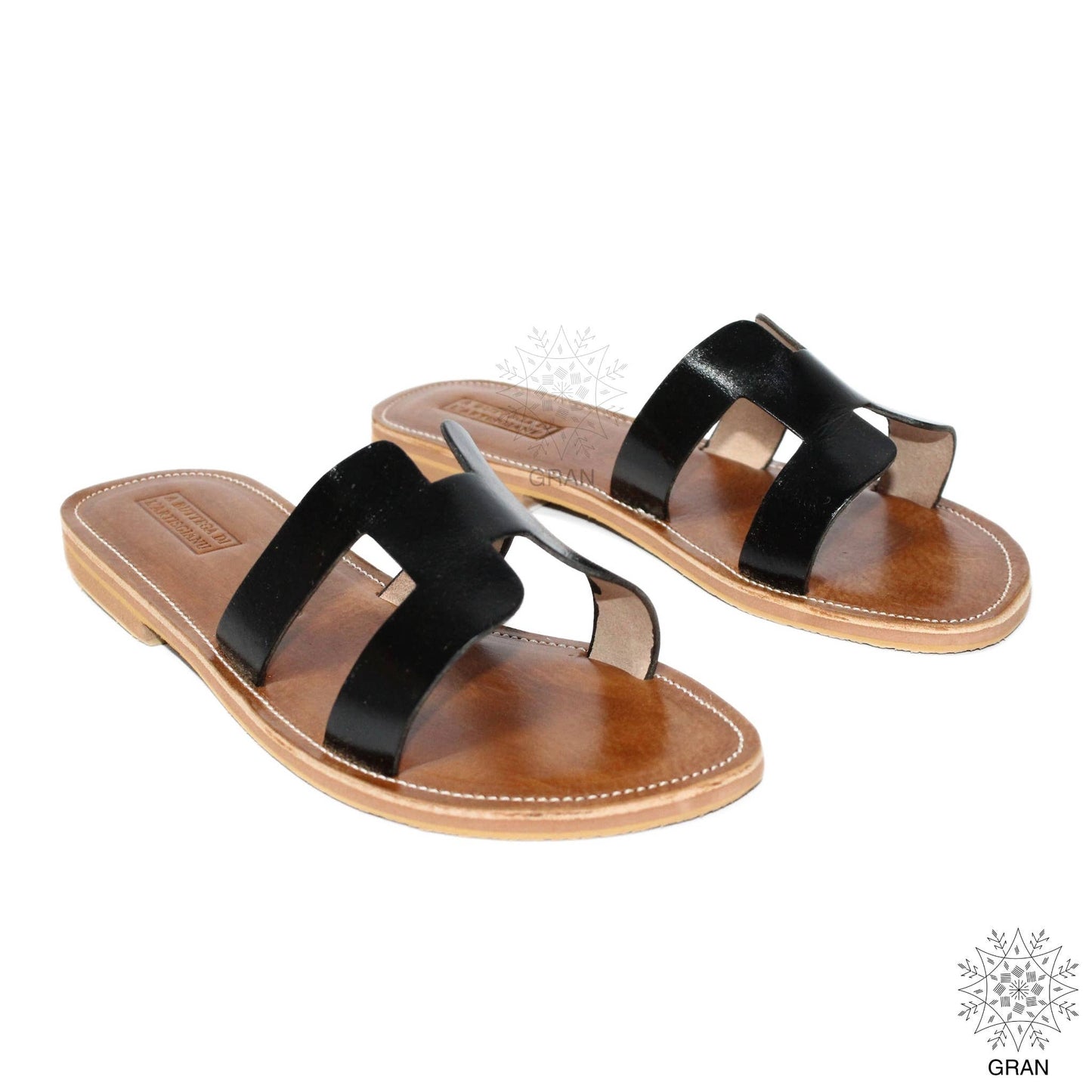 Elegant Full Leather Slide Sandals, Classic Summer Footwear.