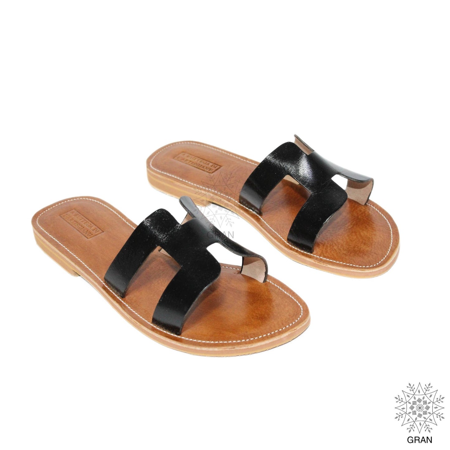 Elegant Full Leather Slide Sandals, Classic Summer Footwear.