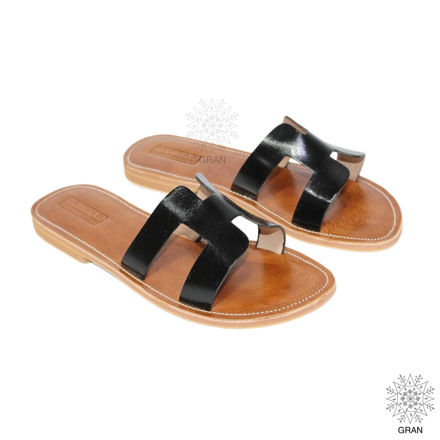Elegant Full Leather Slide Sandals, Classic Summer Footwear.